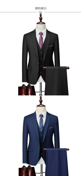 Navy Blue Classic Business Slim Single-button Three Piece Suit for Men  -  GeraldBlack.com