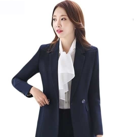 Navy Blue Office Lady Style Formal Business Suit Blazer for Women  -  GeraldBlack.com