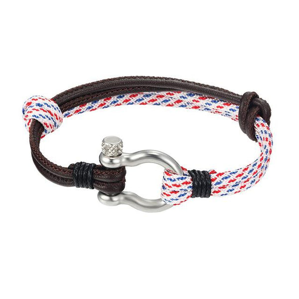 Navy Style Anchor Leather Sport Camping Parachute Cord Survival Bracelet - SolaceConnect.com