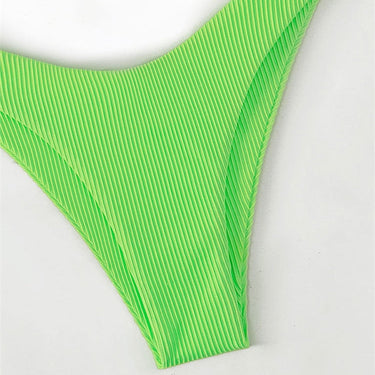Neon Green Wrap Around Bikini Women Halter Cut Out Push Up Lace Up Swimwear Ribbed Hollow Out Thong Swimsuit  -  GeraldBlack.com