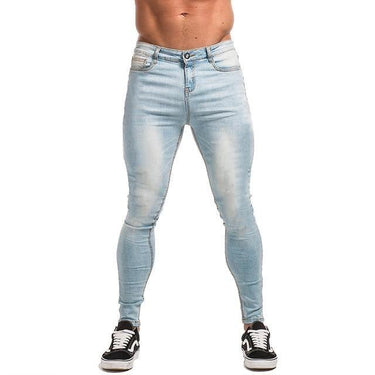 Non Ripped Super Skinny Denim Jeans for Men Elastic Waist Stretch Pants - SolaceConnect.com