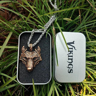 Norse Wolf Head Vikings Alloy Pendant Fashion Necklace in Rope Chain - SolaceConnect.com