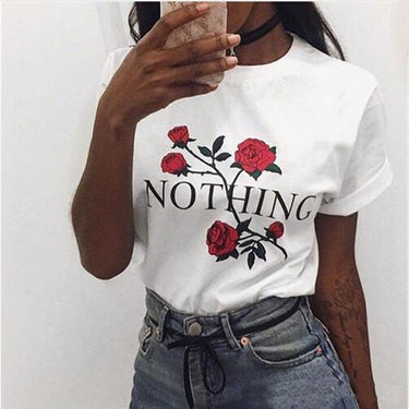 Nothing Letter Rose Printed Female Harajuku T-Shirt for Summer - SolaceConnect.com