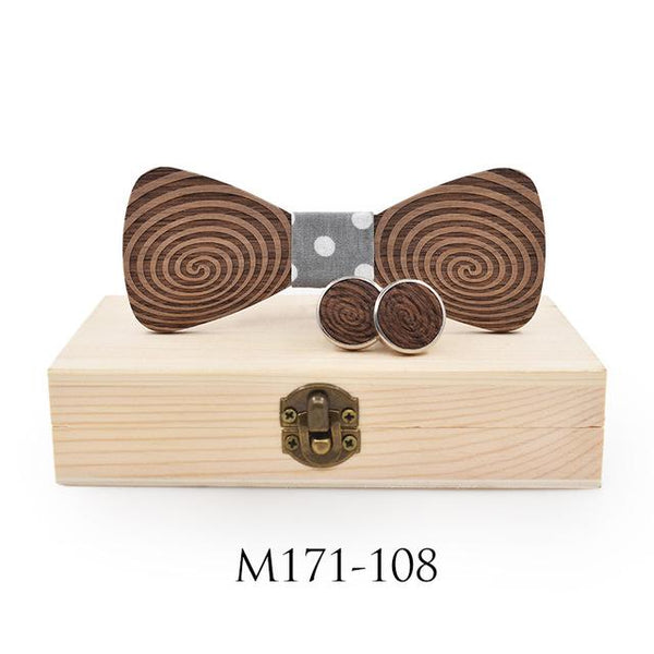 Novelty Carved Wood Butterfly Cufflinks Tie Set for Men Wedding Suits - SolaceConnect.com