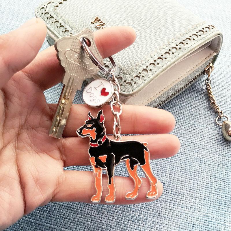 Novelty Jewelry Doberman Pinscher Dog Charm Key Rings for Christmas Gifts - SolaceConnect.com