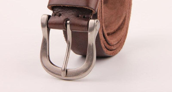 Men's 100% Pure Cow Leather Stripe Male Belts Zinc Alloy Pin Buckle Metal Belt for Men Packed in a - SolaceConnect.com