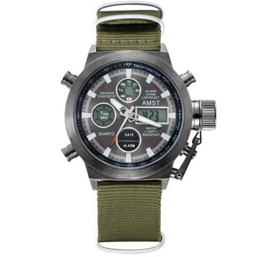 Nylon &amp; Leather Strap LED Dive 50m Military Watches with Dual Display - SolaceConnect.com