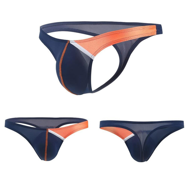 Nylon Low Rise Men's Patchworked G String Thongs with Penis Pouch - SolaceConnect.com