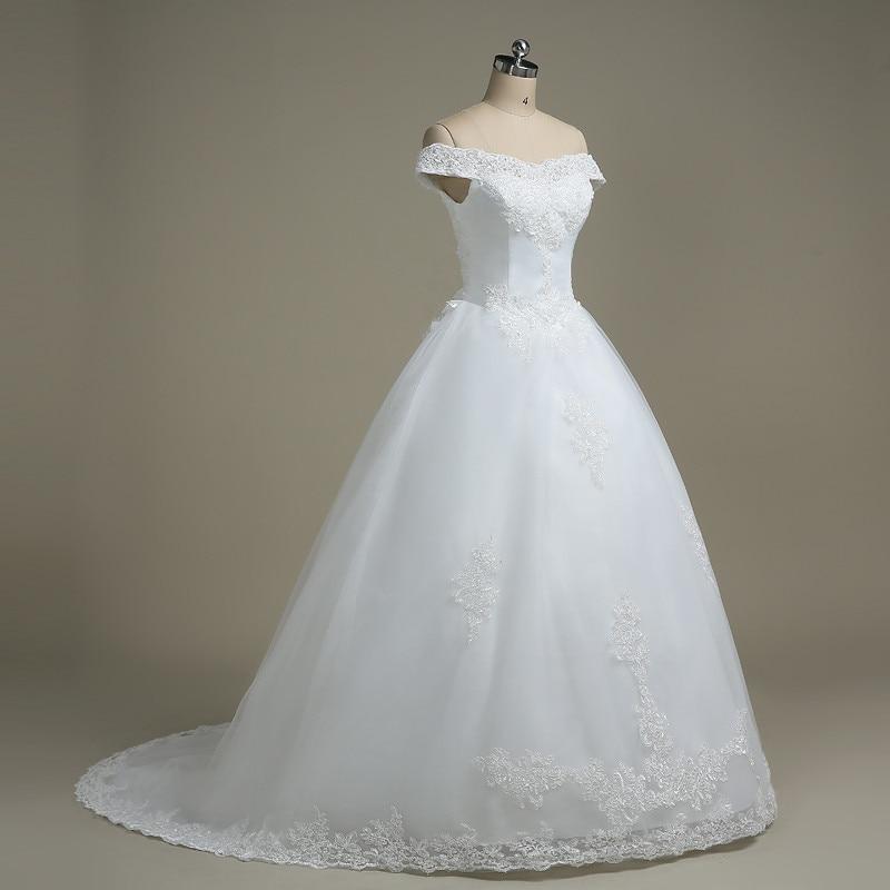 Off the Shoulder Boat Neck Bridal Wedding Dress Appliques Lace Ball Gown  -  GeraldBlack.com