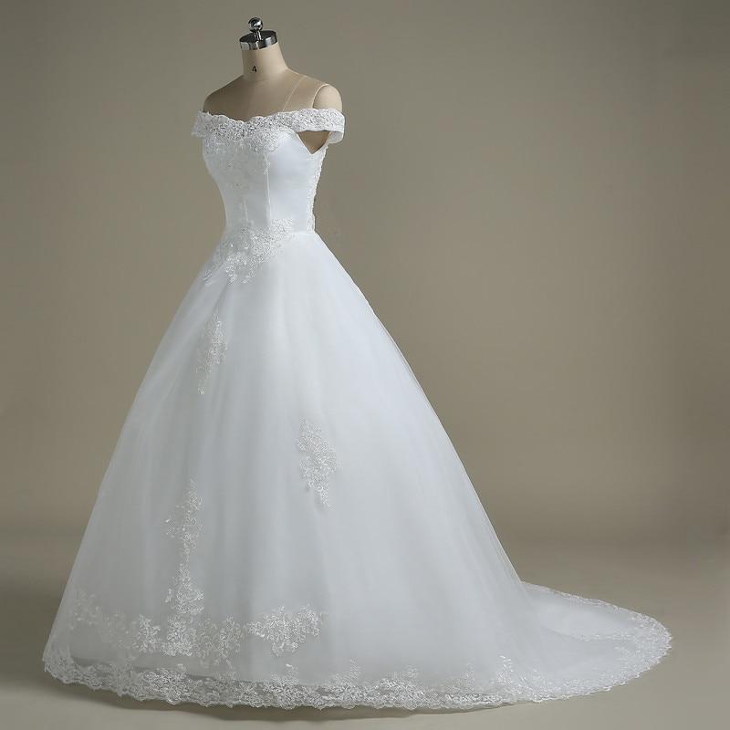Off the Shoulder Boat Neck Bridal Wedding Dress Appliques Lace Ball Gown - SolaceConnect.com