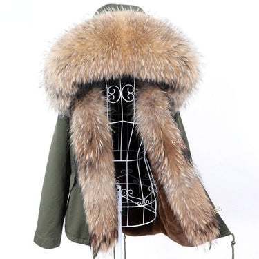 Office Lady Full-Sleeved Natural Raccoon Fur Collared Thick Winter Jacket  -  GeraldBlack.com