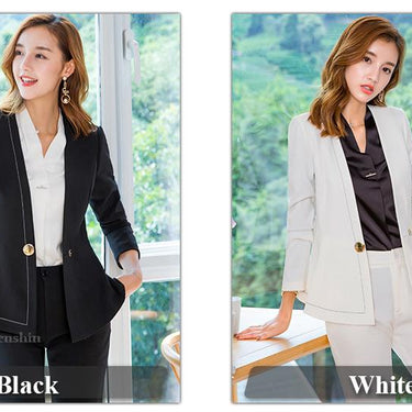 Office Lady's Formal V-Neck Jacket and Bell-bottom Trousers Pant Suit - SolaceConnect.com