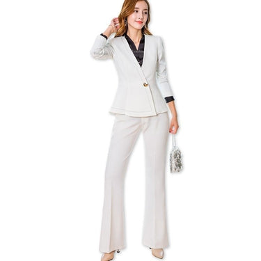 Office Lady's Formal V-Neck Jacket and Bell-bottom Trousers Pant Suit  -  GeraldBlack.com