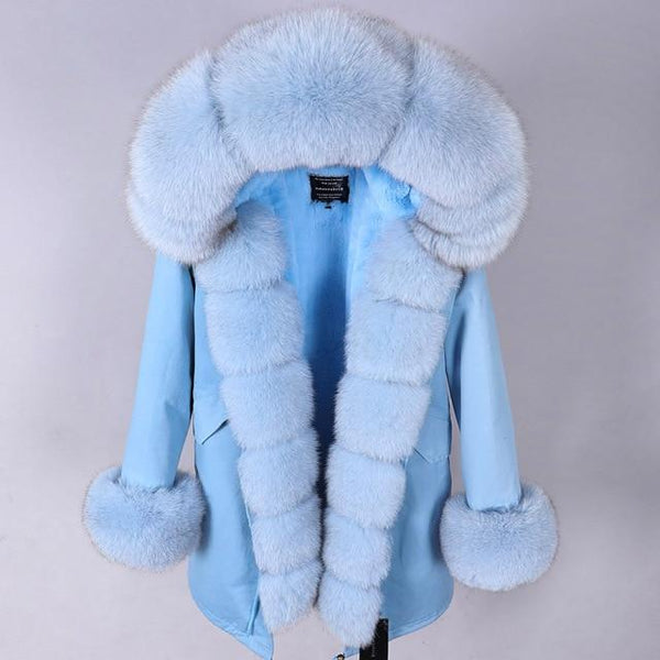 Office Style Slim Women's Solid Fox Fur Long Zipper Winter Coats & Jackets  -  GeraldBlack.com