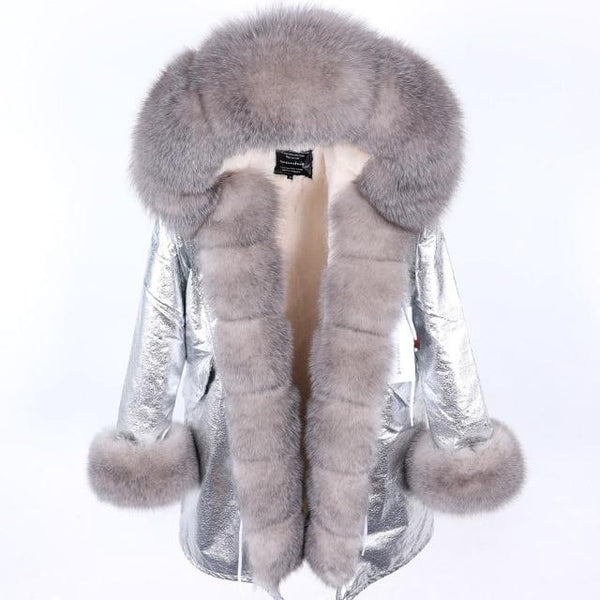 Office Winter Warm Female Fox Fur Collar Zipper Long Slim Coats & Jackets  -  GeraldBlack.com