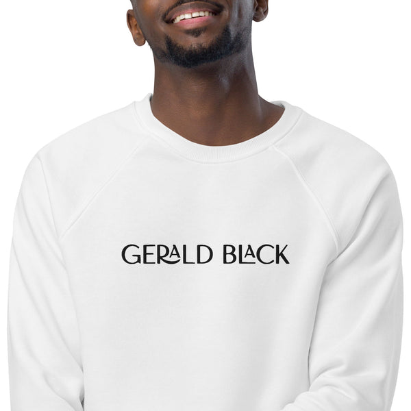 Official Gerald Black Unisex White Organic Raglan Sweatshirt  -  GeraldBlack.com