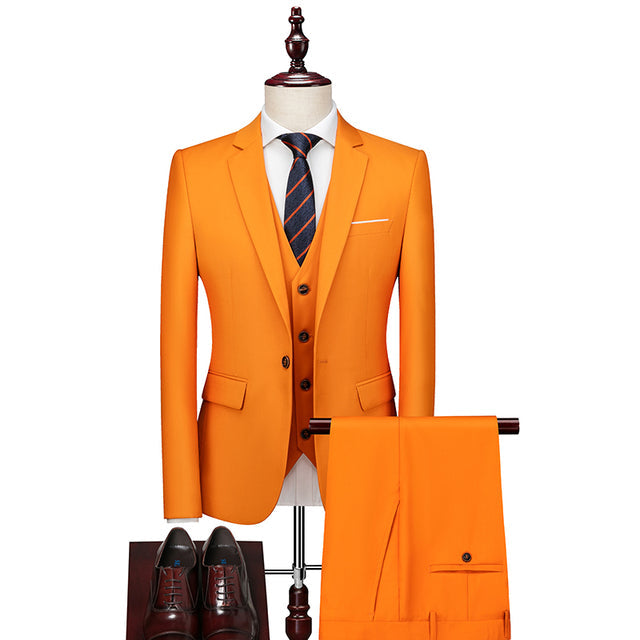 Orange Casual One Button Slim Fit Wedding Three Piece Suit for Men  -  GeraldBlack.com