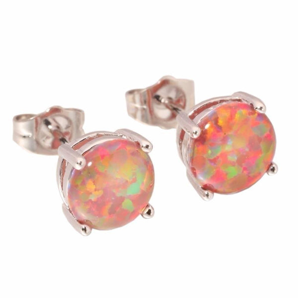 Orange Fire Opal 8mm Silver Plated Fashion Stud Earrings for Women - SolaceConnect.com