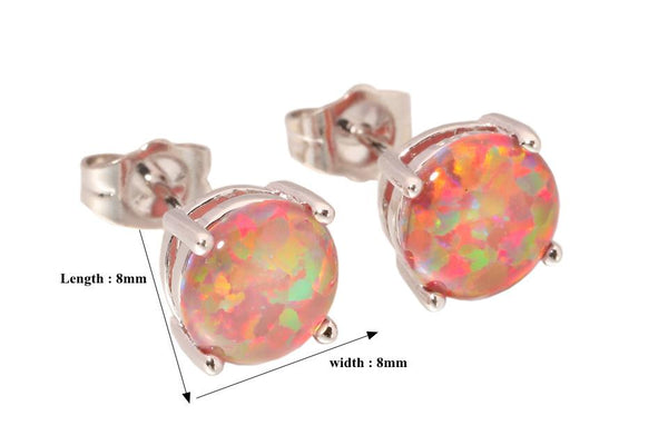 Orange Fire Opal 8mm Silver Plated Fashion Stud Earrings for Women - SolaceConnect.com