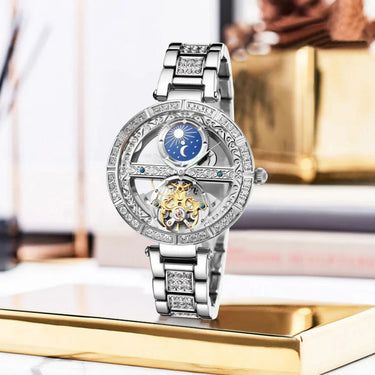 Original Genuine Women's Hollowed Out Skeleton Fully Automatic Luminous Fashion legant Leather Strap Lady Watch  -  GeraldBlack.com
