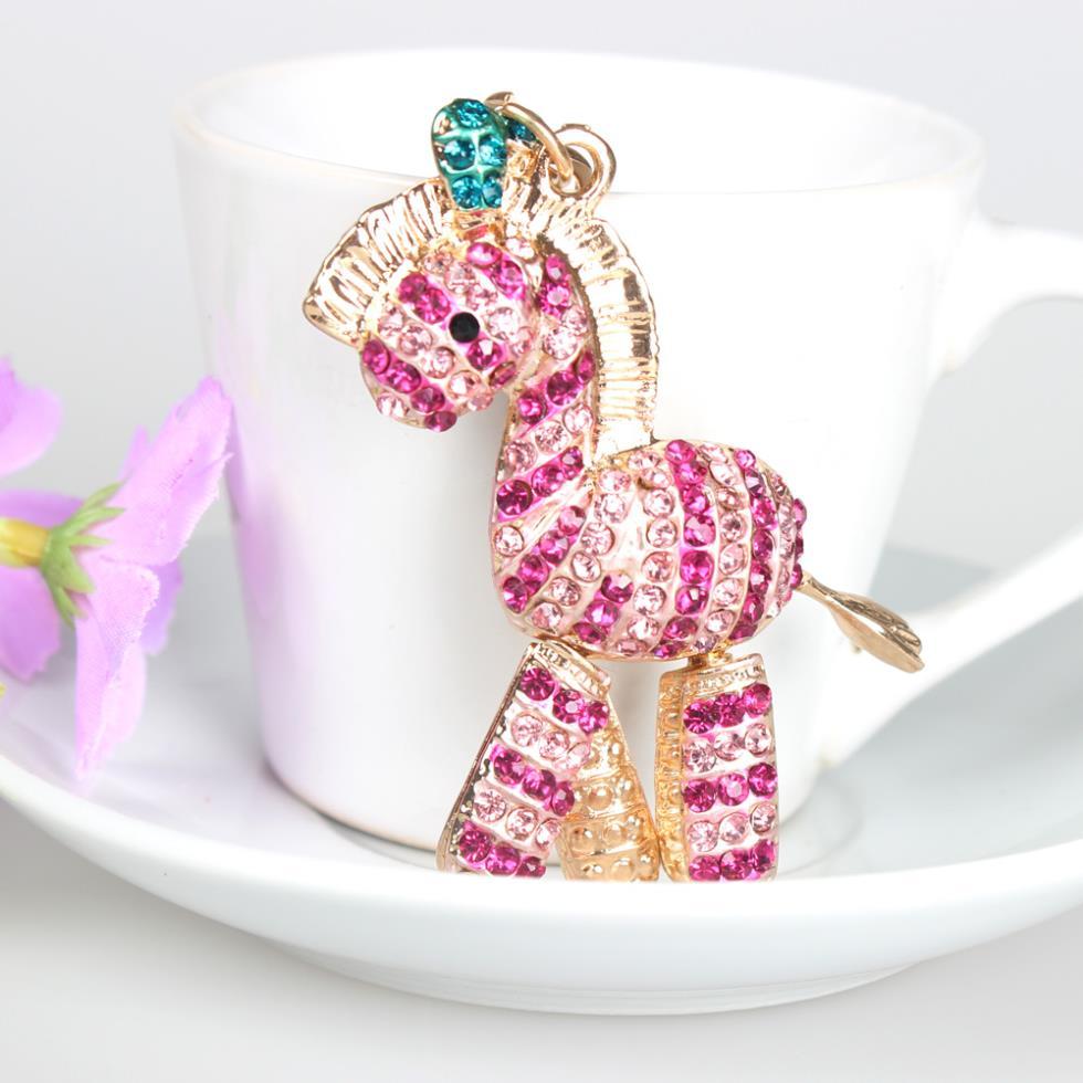 Original Handmade Pink Zebra Horse Rhinestone Crystal Key Chain for Purse - SolaceConnect.com