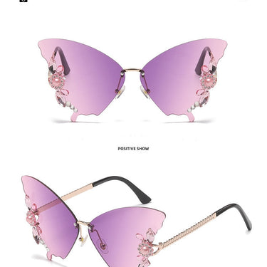 Oversized Gradient Butterfly Crystal Decor Sunglasses Women Designer Rimless Diamond Bomb Sunglasses Shades  -  GeraldBlack.com