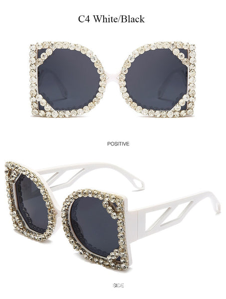Oversized Gradient Diamond Blingbling Designer Shiny Crystal Leopard Sun Glasses  -  GeraldBlack.com