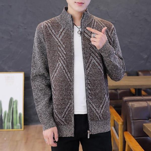 Oversized Korean Style Knitted Cardigan Grey Sweater for Men - SolaceConnect.com