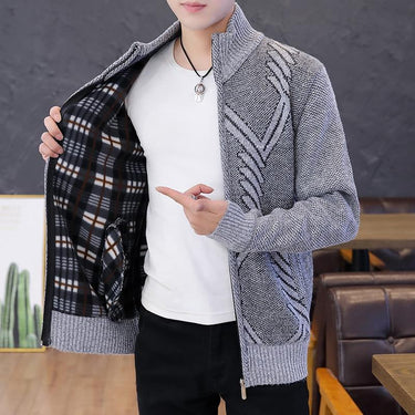 Oversized Korean Style Knitted Cardigan Grey Sweater for Men  -  GeraldBlack.com