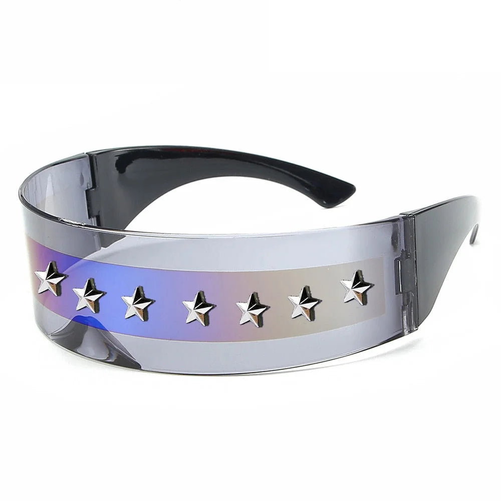 Oversized One Pieces Diamond Sunglasses Glitter Stars Lentes Cyber Starlight Shield Sunglasses Women  -  GeraldBlack.com