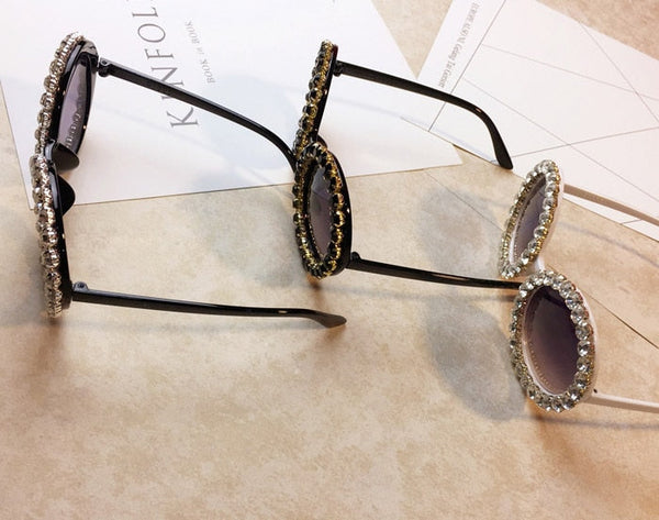Oversized Rhinestone Round Sunglasses Women Diamond Shiny Glasses Designer Fashion Women Sunglasses Shades UV400  -  GeraldBlack.com