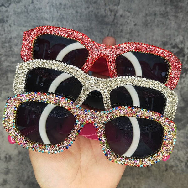 Women's Luxury Rectangle Rhinestone Diamond Bling Sunglasses