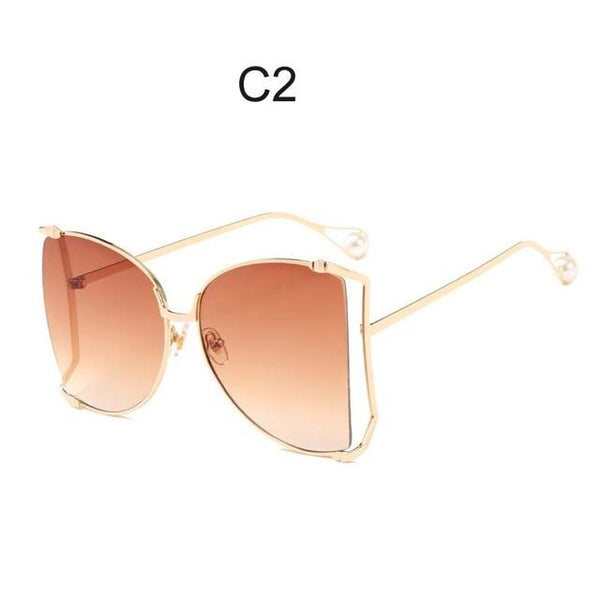 Oversized Square UV400 Women's Designer Sunglasses with Pearl - SolaceConnect.com