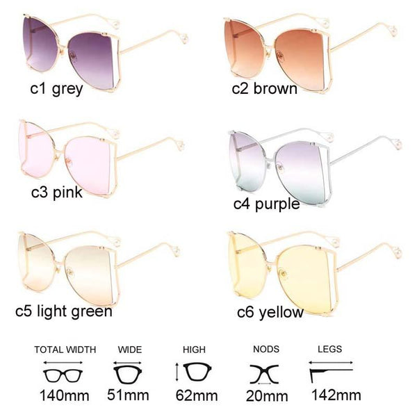 Oversized Square UV400 Women's Designer Sunglasses with Pearl - SolaceConnect.com