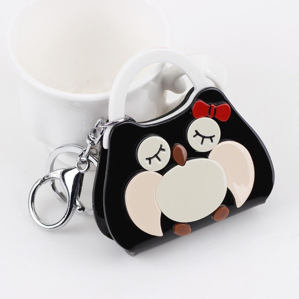 Owl Pattern Bag Shape Acrylic Key Chain Key Ring Charm for Women  -  GeraldBlack.com