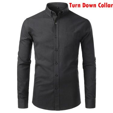 Oxford Cotton Shirt Men Spring Casual Slim Fit Stand Collar Mens Dress Shirts Long Sleeve Solid  Army Green  -  GeraldBlack.com