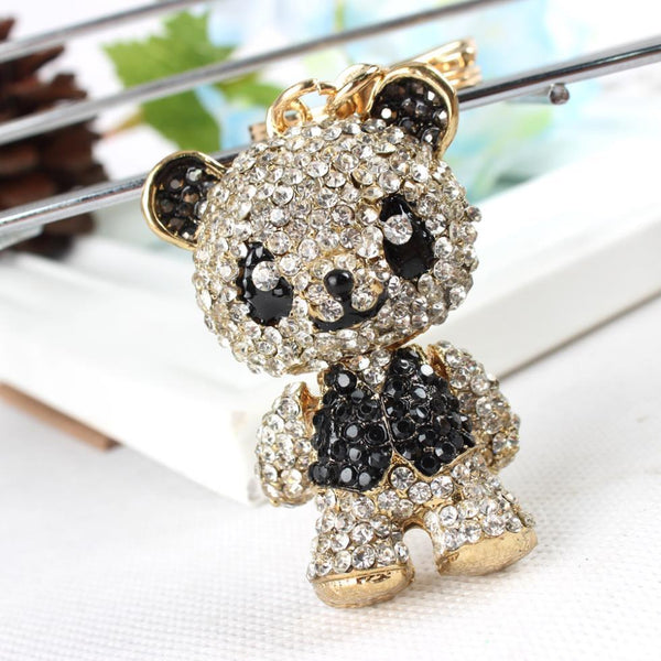 Panda with Black Shirt Arm Head Crystal Keyring for Bag Women Jewelry - SolaceConnect.com