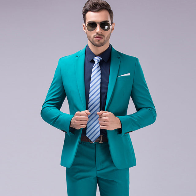 Peacock Blue Blazer Pant Fashion Wedding Casual Business 2 Piece Suit for Men  -  GeraldBlack.com