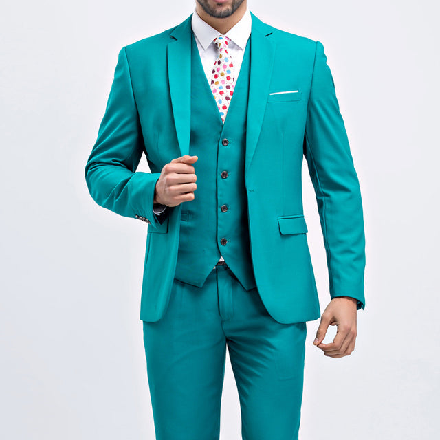 Peacock Blue Blazer Pant Vest Wedding Casual Business 3 Piece Suit for Men  -  GeraldBlack.com