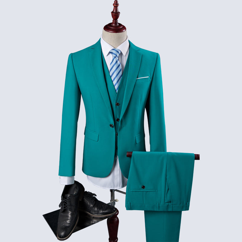 Peacock Blue Blazer Pant Vest Wedding Casual Business 3 Piece Suit for Men  -  GeraldBlack.com