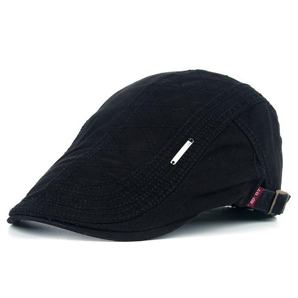 Peaked Autumn Casual Beret Hats Grid Embroidered Cotton Caps for Men - SolaceConnect.com