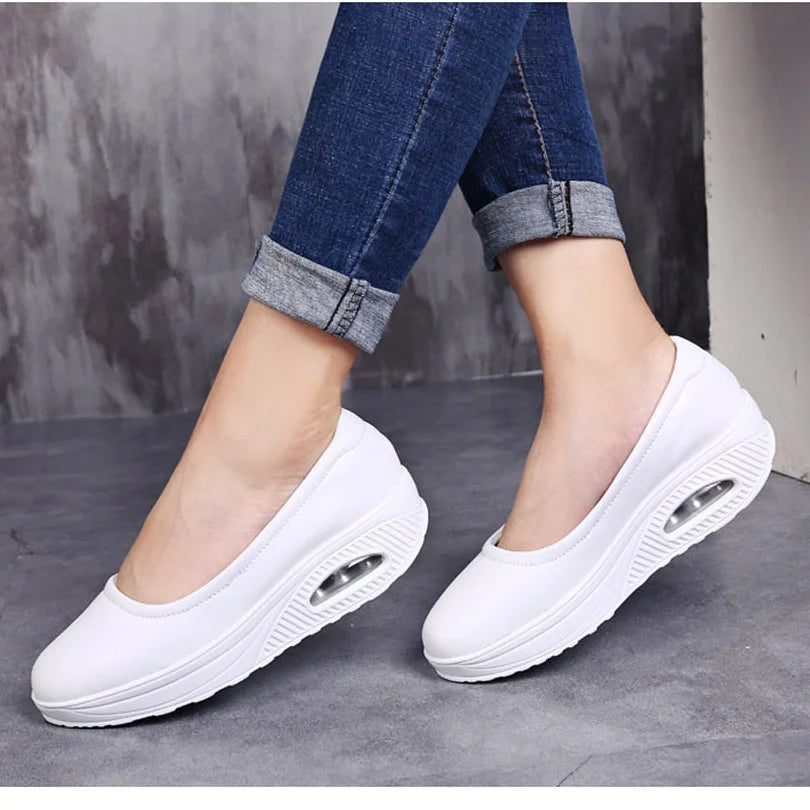 Pearl White Spring Autumn Women Swing Slip-on Shallow Mocasines Round Toe Solid Casual Shoes  -  GeraldBlack.com