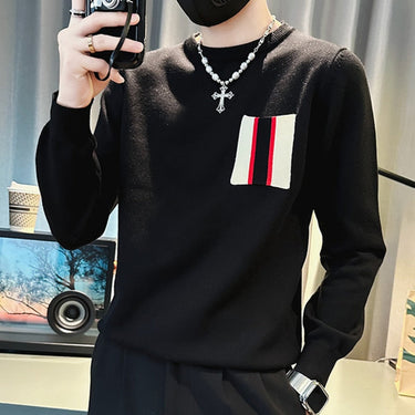 Personality Splicing Striped Knitted Mens Slim Fall O Neck Pullover Sweater  -  GeraldBlack.com