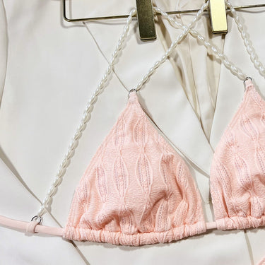 Pink Bikini Women Solid Halter Push Up Bra Extreme Micro Swimsuit Cut Out Bathing Suit Lace Up Thong Swimwear  -  GeraldBlack.com
