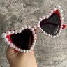 Pink Cat Eye Heart Shaped Sunglasses For Women Pearl Decor Glam Sun Glasses Retro Hip Hop Cool Eyewear  -  GeraldBlack.com