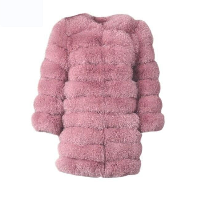 Pink Color Winter Women's Solid Thick Fur Long Detachable Coats & Jackets  -  GeraldBlack.com