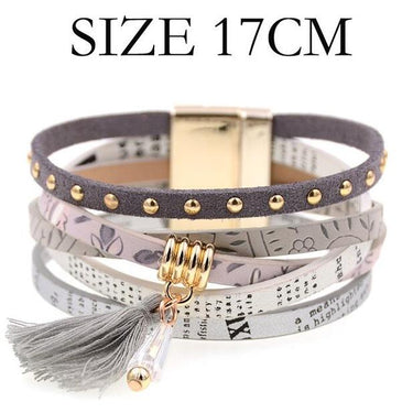 Pink Leather Boho Style Magnet Clasp Charm Bracelet for Women - SolaceConnect.com