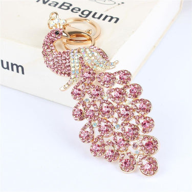 Pink Peacock Rhinestone Crystal Charm Purse Pendant & Key Chain - SolaceConnect.com