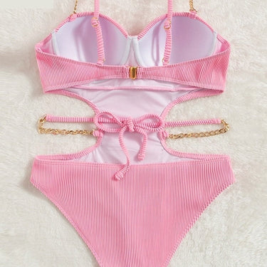 Pink Striped High Cut Push Up One Piece Bathing Swimsuit for Women  -  GeraldBlack.com