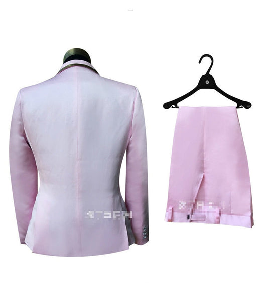 Pink Tuxedo Jacket Pant Beads Mens Stage Wearmens Tuxedos Wedding Plus Size 4XL Groom Suit  -  GeraldBlack.com